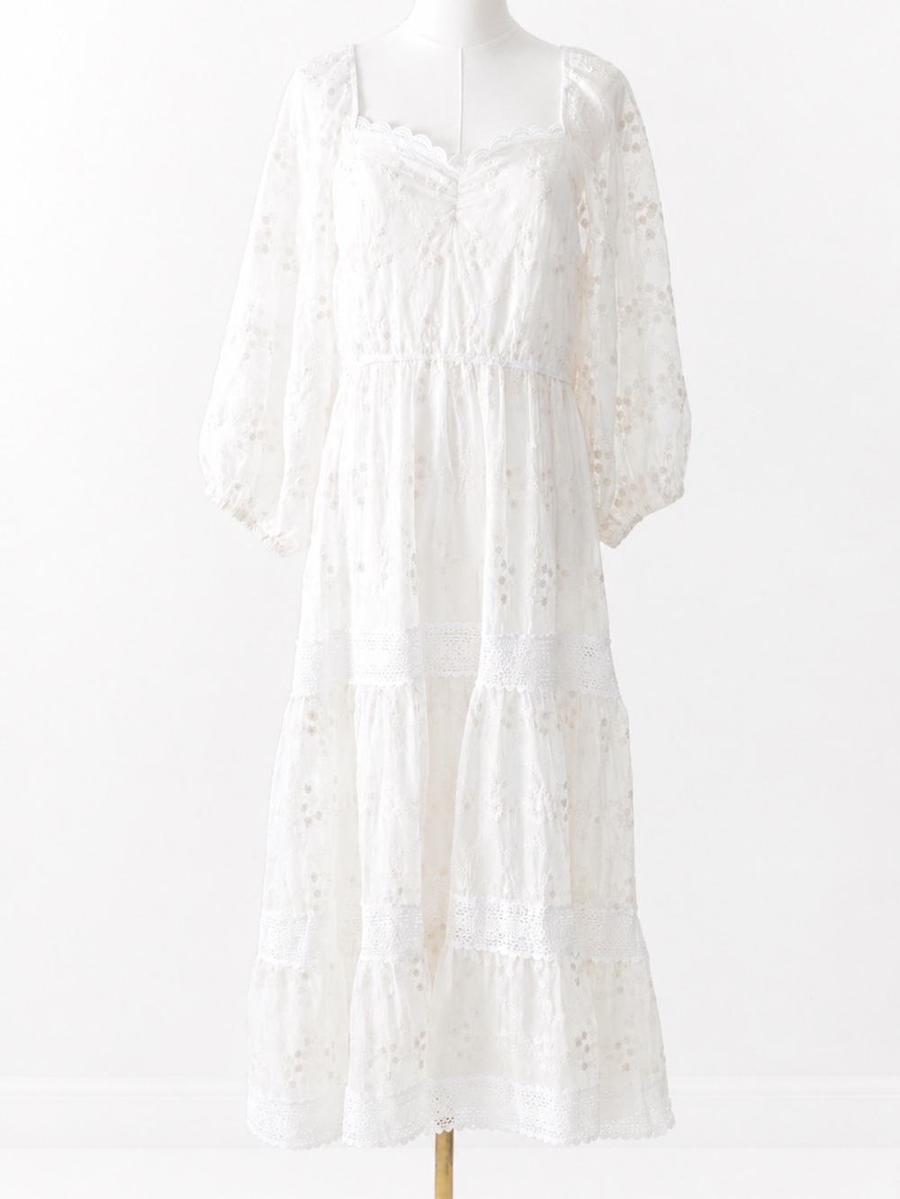 A Collective Story White Lace Crochet Prairie Cottagecore Boho Midi Dress XL